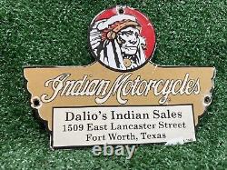 Vintage 1948 Indian Motorcycle Porcelain Sign Dealer Sales Gas Oil Service Wings