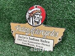 Vintage 1948 Indian Motorcycle Porcelain Sign Dealer Sales Gas Oil Service Wings