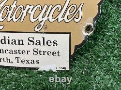 Vintage 1948 Indian Motorcycle Porcelain Sign Dealer Sales Gas Oil Service Wings