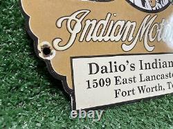 Vintage 1948 Indian Motorcycle Porcelain Sign Dealer Sales Gas Oil Service Wings