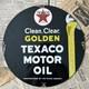 Vintage 1948 Texaco Motor Oil Clean Clear Golden 12 Inch Porcelain Enamel Sign