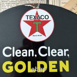 Vintage 1948 Texaco Motor Oil Clean Clear Golden 12 Inch Porcelain Enamel Sign