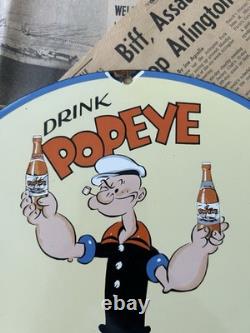 Vintage 1949 Drink Popeye Soda Advertising 12 Inch Porcelain Enamel Sign