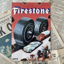 Vintage 1949 Firestone Tires 8x12 Inches Porcelain Enamel Sign