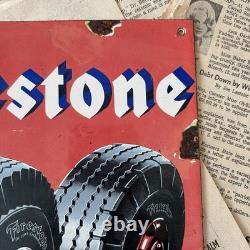 Vintage 1949 Firestone Tires 8x12 Inches Porcelain Enamel Sign