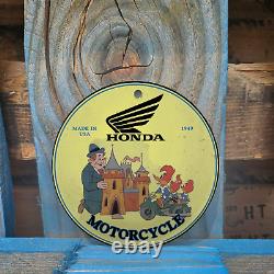Vintage 1949 Honda Motorcycle Woody Porcelain Gas Oil 4.5 Sign