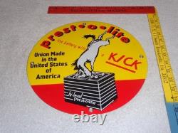 Vintage 1949 Prest-o-lite Battery Donkey 11 3/4 Porcelain Metal Gasoline Sign