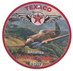Vintage 1949 Texaco Aviation Salutes Flying Tigers Porcelain Enamel Gas-oil Sign