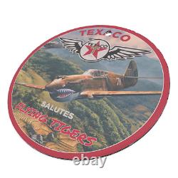 Vintage 1949 Texaco Aviation Salutes Flying Tigers Porcelain Enamel Gas-oil Sign