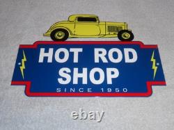 Vintage 1950 Hot Rod Shop Auto Parts Lightning 12 Metal Car Gasoline & Oil Sign