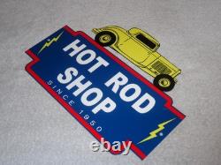Vintage 1950 Hot Rod Shop Auto Parts Lightning 12 Metal Car Gasoline & Oil Sign