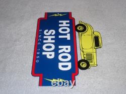 Vintage 1950 Hot Rod Shop Auto Parts Lightning 12 Metal Car Gasoline & Oil Sign