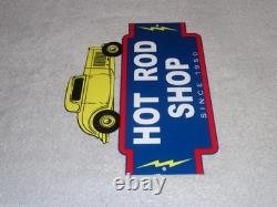 Vintage 1950 Hot Rod Shop Auto Parts Lightning 12 Metal Car Gasoline & Oil Sign