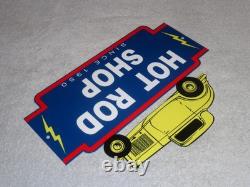 Vintage 1950 Hot Rod Shop Auto Parts Lightning 12 Metal Car Gasoline & Oil Sign