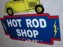 Vintage 1950 Hot Rod Shop Auto Parts Lightning 12 Metal Car Gasoline & Oil Sign