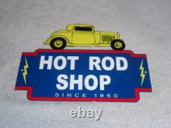Vintage 1950 Hot Rod Shop Auto Parts Lightning 12 Metal Car Gasoline & Oil Sign