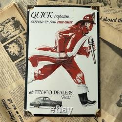 Vintage 1950 Texaco Fire Chief Gasoline Dealer 8x12 Inches Porcelain Enamel Sign