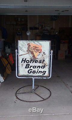 Vintage 1950's Conoco advertising oil- gas sign with ORIGINAL stand- SUPER RARE