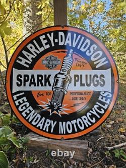 Vintage 1950's Davidson Motorcycle Legendary Spark Plugs Porcelain Sign 30