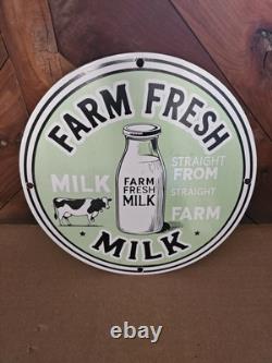 Vintage 1950's Farm Fresh Milk Porcelain Sign