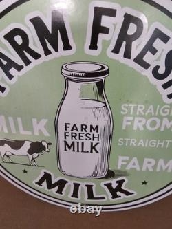 Vintage 1950's Farm Fresh Milk Porcelain Sign