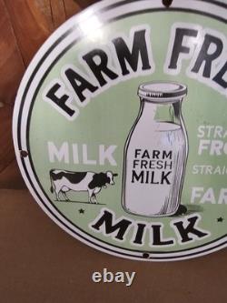 Vintage 1950's Farm Fresh Milk Porcelain Sign