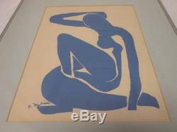 Vintage 1950's Henri Matisse Abstract Blue Woman Lithograph Signed H. Matisse