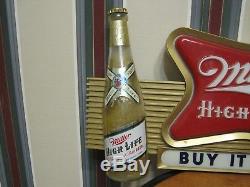 Vintage 1950's Miller High Life Lighted Bottle & Flat Top Beer Can Sign 3D