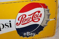 Vintage 1950's Pepsi Cola Soda Pop Bottle Cap 29 Porcelain Metal Sign
