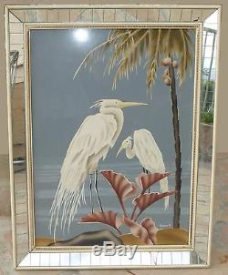 Vintage 1950's Retro Heron Egrets Picture by Turner Wall Mirror 25x20 Flamingo
