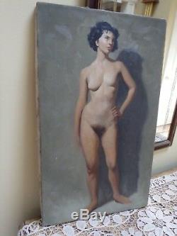 Vintage 1950s Brendon Berger Realistic Nude Woman Oil on Canvas Signed # 3 of 4