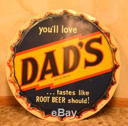 Vintage 1950s Dad's Root Beer Soda Bottle Cap Large Metal Sign no rust on front