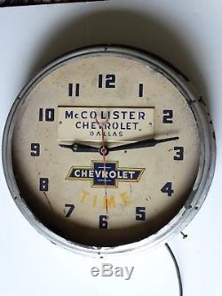 Vintage 1950s McColister Chevrolet Dallas Dealer Advertising Neon Clock Sign