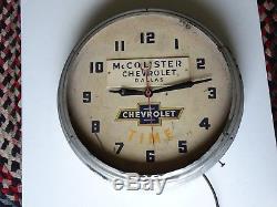 Vintage 1950s McColister Chevrolet Dallas Dealer Advertising Neon Clock Sign