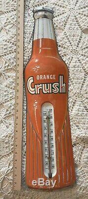 Vintage 1950s Orange Crush Soda Pop 29 Embossed Metal Thermometer Sign