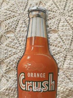Vintage 1950s Orange Crush Soda Pop 29 Embossed Metal Thermometer Sign
