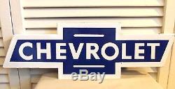 Vintage 1950s Sign Chevrolet Bowtie Porcelain Amazing Original GM Car Dealer WOW