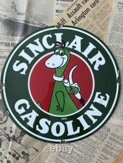 Vintage 1951 Sinclair Gasoline Dino Fuel Pump 12 Inch Porcelain Enamel Sign