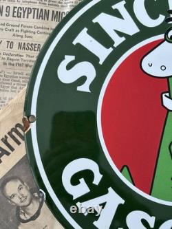 Vintage 1951 Sinclair Gasoline Dino Fuel Pump 12 Inch Porcelain Enamel Sign