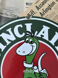 Vintage 1951 Sinclair Gasoline Dino Fuel Pump 12 Inch Porcelain Enamel Sign