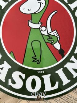 Vintage 1951 Sinclair Gasoline Dino Fuel Pump 12 Inch Porcelain Enamel Sign