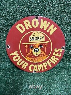 Vintage 1951 Smokey Bear Porcelain Sign Forest Service Dept Agriculture Park