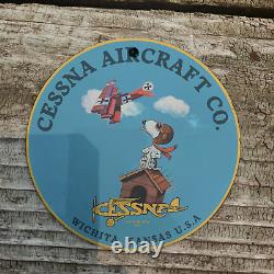 Vintage 1952 Cessna Aircraft Co. Snoopy Porcelain Gas Oil 4.5 Sign