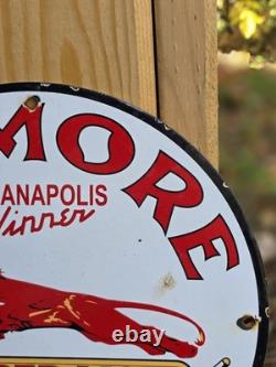 Vintage 1952 Gilmore Red Lion Porcelain Enamel Gas Pump Sign Winner 12