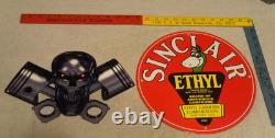 Vintage 1952 Sinclair Ethyl Gasoline Dino Porcelain Skull Cross Bones Metal Sign