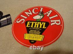 Vintage 1952 Sinclair Ethyl Gasoline Dino Porcelain Skull Cross Bones Metal Sign