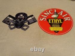 Vintage 1952 Sinclair Ethyl Gasoline Dino Porcelain Skull Cross Bones Metal Sign