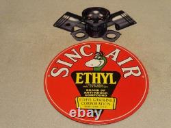 Vintage 1952 Sinclair Ethyl Gasoline Dino Porcelain Skull Cross Bones Metal Sign