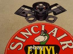 Vintage 1952 Sinclair Ethyl Gasoline Dino Porcelain Skull Cross Bones Metal Sign