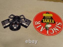 Vintage 1952 Sinclair Ethyl Gasoline Dino Porcelain Skull Cross Bones Metal Sign